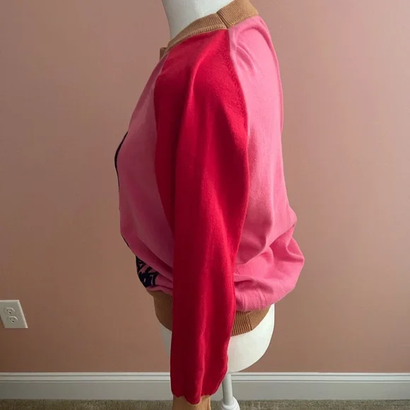 French Bulldog Graphic Sweater | Colorblock Pink & Red | Cute Statement Knit Top - Picture 2 of 5